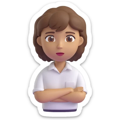 3D emoji style character with short tousled brown hair, light skin, neutral expression, wearing a white shirt, head centered, neutral background sticker
