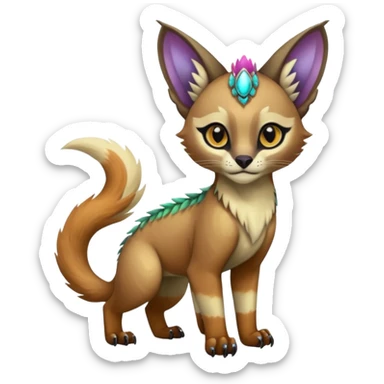 Colorful dark tropical tribal glorious iridescent divine exotic cute cool beautiful beautiful fantasy-caracal-civet-genet-sergal-vernid-Gryphon-Cacomistle-Trico-oncilla-animal-Fakémon-hybrid-fursona (full body) sticker