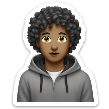 white boy black wavy curls black eye grey hoodie sticker