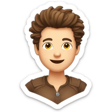 friendly person young male chubby brown eye with pompadour with high eyebrow happy positive energy have gesture gratitude sticker