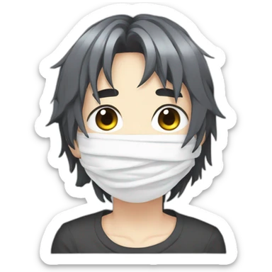 Anime boy with bandages on his face and black hair falling over his eyes sticker