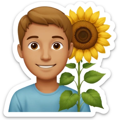 Man smelling sunflower with gentle smile, half body sticker
