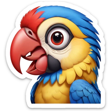 Cinematic Realistic Comical Macaw Portrait Emoji, Head tilted dramatically with an exaggeratedly amused expression, featuring a striking array of vividly detailed scarlet and blue feathers with bold natural accents and wide, expressive eyes full of playful disbelief, rendered with lifelike texture and vibrant hues, high shine, dramatic yet playful, styled with an air of cheeky avian mischief, soft glowing outline, capturing the essence of a spirited and over‐the‐top macaw that looks ready to flap its way into viral fame! sticker