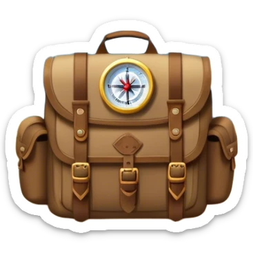 Icon for Expeditions: a compass, a map, a backpack and a rugged expedition jeep, set against a backdrop of snowy mountains, sand dunes and tropical islands. The icon should capture the spirit of adventure and exploration in diverse landscapes. Transparent background. sticker