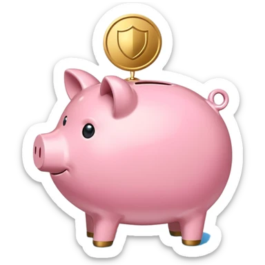 A clean and simple emoji-style icon: A stylized piggy bank with a coin dropping into it from above. Next to or slightly behind the piggy bank, a small shield symbolizing security and protection. Minimal details, rounded shapes, bright flat colors, consistent with standard emoji design. sticker
