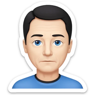 homme 60 ans menton pointu, yeux bleus cheveux noir courts  sticker