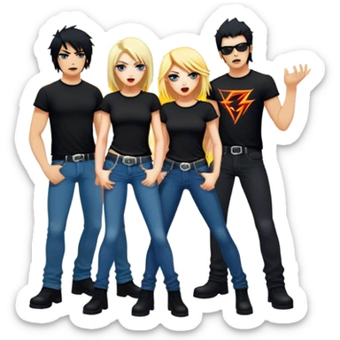 Cinematic Realistic AC/DC Band Emoji, depicted as a high-energy rock ensemble with electrifying stage presence and gritty textures, rendered with bold vibrant lighting that captures the raw power and rebellious spirit of their music. sticker