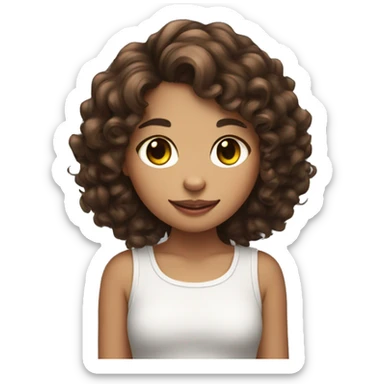 girl with curly brown hair cuddling black and white cat with tongue out sticker