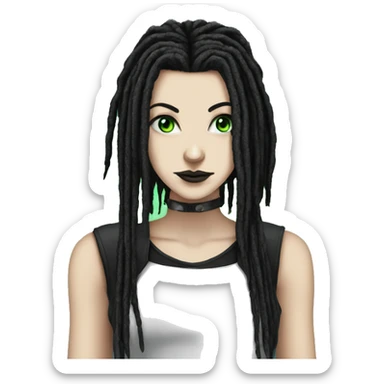 White girl, anonymous, cyberpunk black dreadlocks, green eyes, gothic sticker