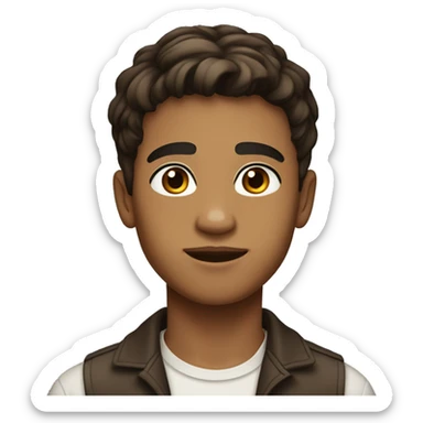 Light brown skinned boy in early 20s with dark brown short to mid length hair with a middle path hairstyle just off set to the left. Light brown eyes. sticker