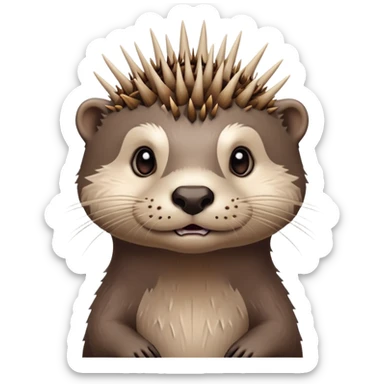 really cute confused otter face with wooden thorny bramble stem wrapped around its forehead, spiky asymmetric thorns, no leaves, only face and neck visible sticker