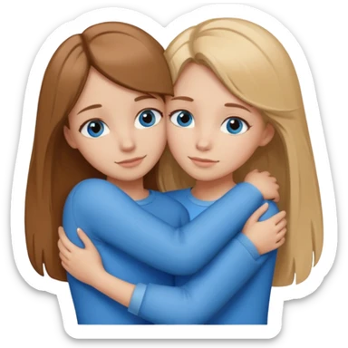 two Girls, Brown and Blonde hair, with Blue Eyes hugging one has Brown hair cute Hug another Version  sticker