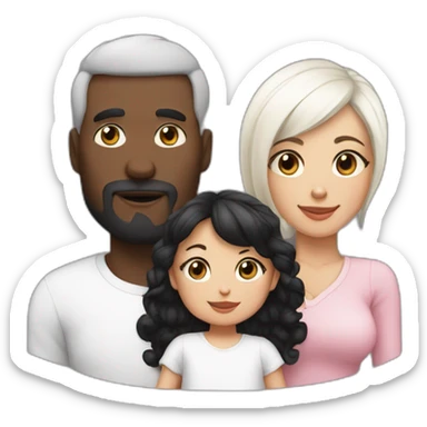 Black hair mum and dad, one baby girl, one black cat on white cat  sticker