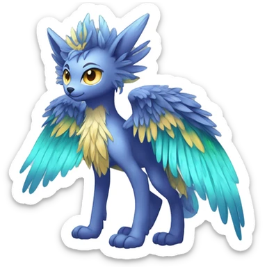 Anthro Sona Cool Edgy Cute Legendary Colorful Shy Winged Shiny Fakemon-Fantasy-Creature With Long Hair-Mane Full Body Detailed High Quality sticker
