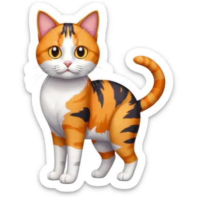 full body anxious looking colourful calico tabby cat with disproportioned head to body with fully white front legs sticker