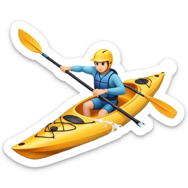 An icon showing a close-up of a sleek kayak with double-bladed paddles gliding through water. Splashes surround the boat as it cuts across a calm surface, symbolizing speed and focus. Transparent background emphasizes the dynamic and personal nature of kayak paddling. sticker
