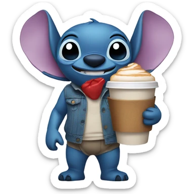 Stitch holding a to go coffee sticker
