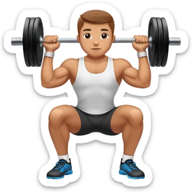 A person lifting weights in a well-equipped gym, focused and determined. The scene highlights muscle definition and strength, with exercise equipment like dumbbells and kettlebells nearby. The background is energetic, with bright lights and motivating colors, showcasing dedication and power. sticker