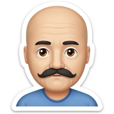 61 years old. Bald with dark hair on the sides. black thick moustache. White beard. saying sorry. where is the white beard sticker