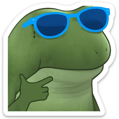Bufo frog with blue sunglasses, sipping a rainbow cocktail, in bufo style, transparent background sticker