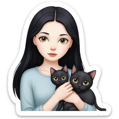 beautiful girl with long black hair holding a hairless cat sticker
