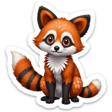 Black-eared Realistic patterned speckled flurry scaly 4-legged quadrupedal Red-Panda-Munchkin-Kitten-Lemur-Raccoon-Dog-Red-Fox-animal-fusion-hybrid, Full body sticker