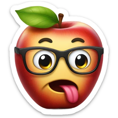 A apple with glasses snd tongue out sticker