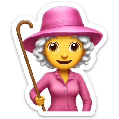pink hat crazy lady with a cane sticker