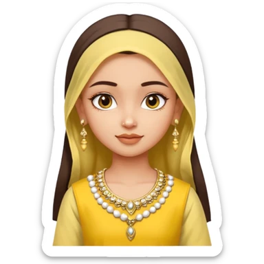 generate an ios genmoji in a bratz style of a fair beautiful indian girl wearing a casual kurti (yellow) with dupatta in white sticker