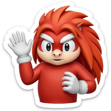 Sonic the hedgehogs friend knuckles a red animal with peach arms and white gloves he’s a echidna sticker