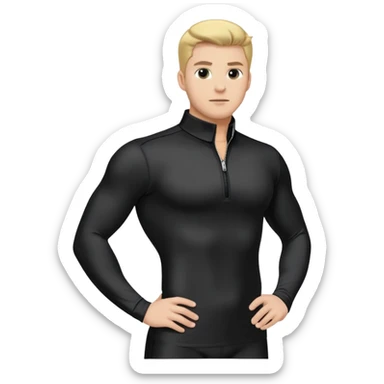 Long sleeve black spandex shirt with collar and zip to the chest sticker