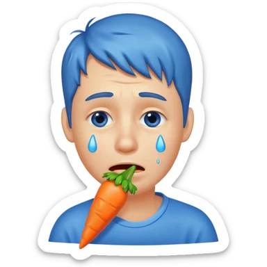 Man crying eating carrot. make tears blue color sticker