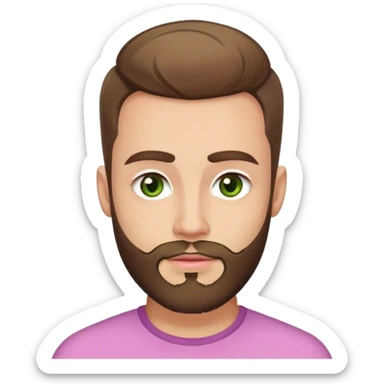 attractive man, greenish hazel eyes, pink lips, trimmed beard, faded cut long top, sharp jawline, thick eyebrows, brown hair, soft smile sticker