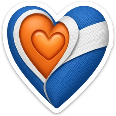 Half dark blue half orange heart split vertically, a white gauze bandage wrapped around it sticker