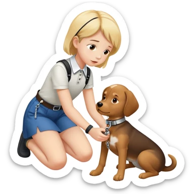 A girl treating a boy like a dog  sticker
