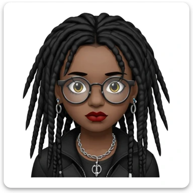 Black goth girl with piercings on both her brows, septum and lips with black dreadlocks and block glasses  sticker