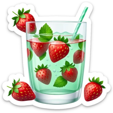 refreshing strawberry mint water in a clear glass sticker