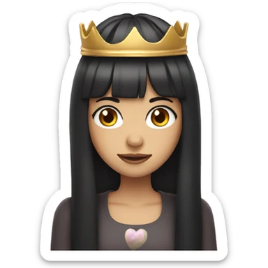 girl with long black hair and bangs with a crown sticker