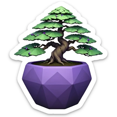  Earthenware small short squat cascading black green-violet bonsai pot plant purple hair-leaf pine tree with triangular angular polygonal faceted asymmetrical originally shaped pot sticker