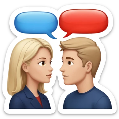 a person chatting up another person, one white male, one white woman facing each other talking with speech bubbles above their head sticker