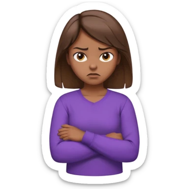 Girl with brown hair crossing arms in front of her chest and making an angry face with a purple longsleeve shirt on and be more pouty sticker