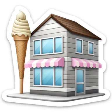 ice cream store at an angle, modern building wood, gray, white materials modern, at an angle sticker