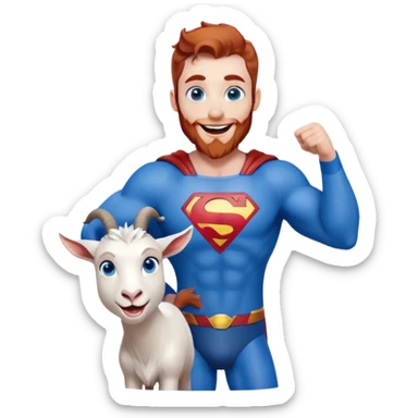 Blue goat whole body pretty smiling excited blue eyes female and white adilt superman with reddish hair and beard with blue eyes sticker