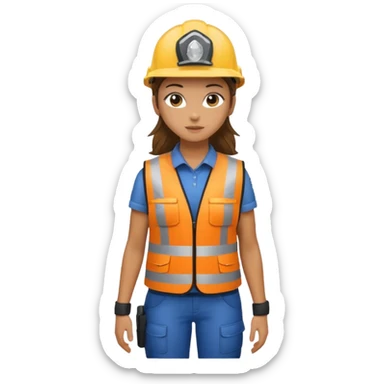 Girl full body standing with her security helmet and security vest on sticker