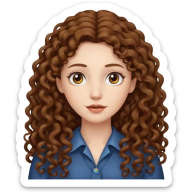 pale woman with brown curly very long hair, middle part sticker