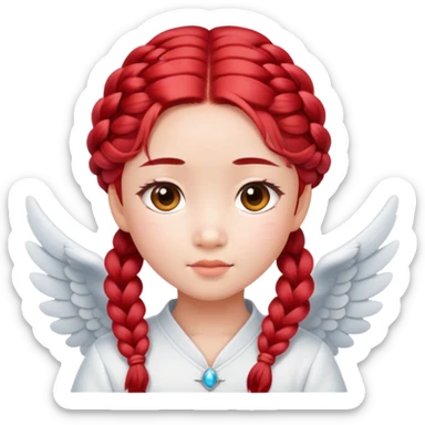 Cute Asian angel with red braided hair and oval face sticker