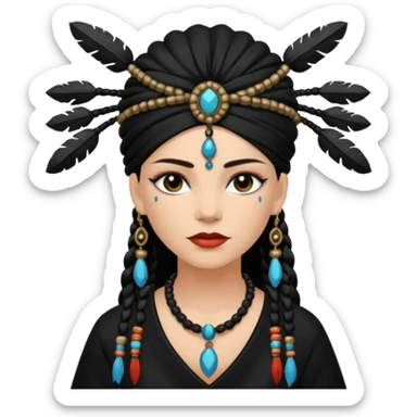 white shaman woman black clothes black accesories  sticker