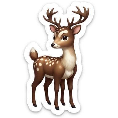 Colorful dark realistic chocolate-brown tropical beige fur glorious divine exotic cute cool beautiful shiny beautiful fantasy-Furret-caracal-civet-genet-sergal-vernid-Cacomistle-oncilla-animal-hybrid-fursona with white deer-spots pattern markings (full body) sticker