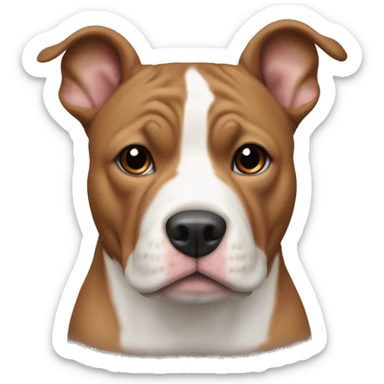 A light brown Stafford shire bull terrier with a white mark in the front of the chest and a white mark in between the eyebrows, from right above the nose and up to the eyebrows sticker