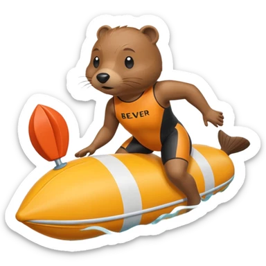 A focused beaver swimmer wearing a racing suit, diving past a floating buoy.


 sticker